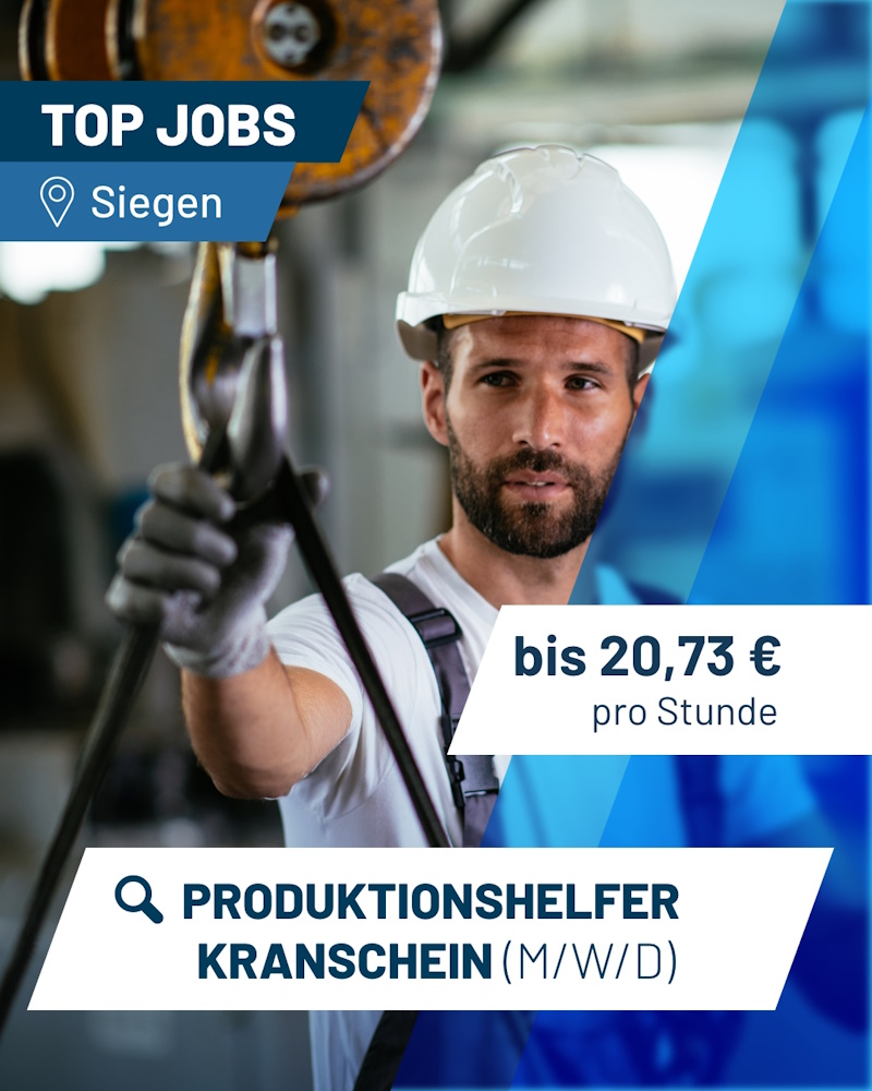 PEAG Personal sucht Produktionshelfer Kranschein in Siegen
